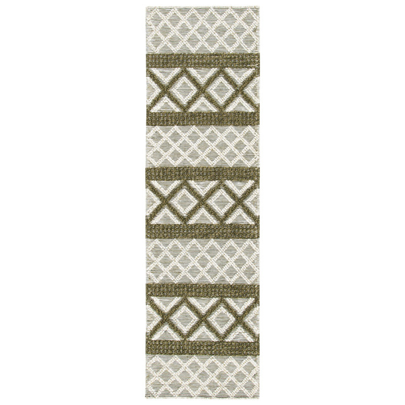 Geometric Hand-Woven Wool and Cotton Area Rug, Runner 2'3" x 8'