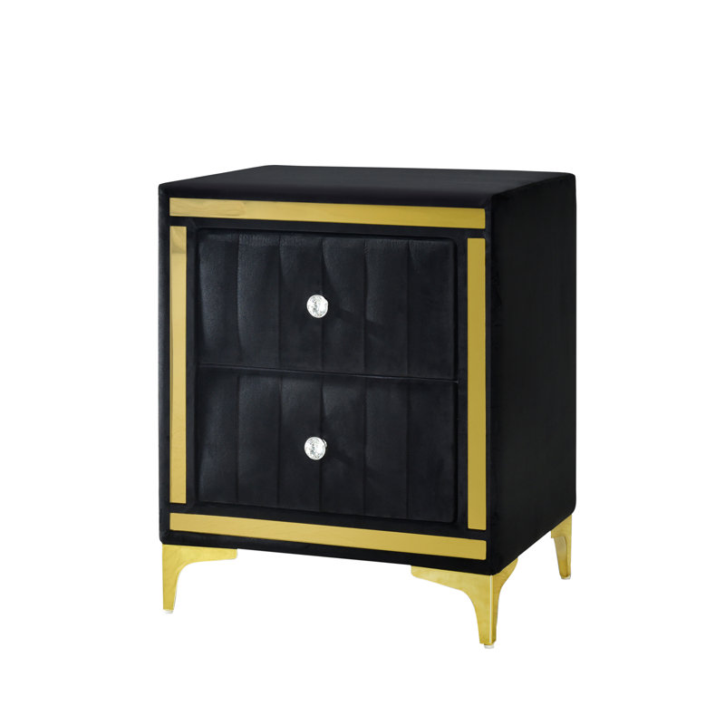Farney Velvet Nightstand Fully Assembled, Black