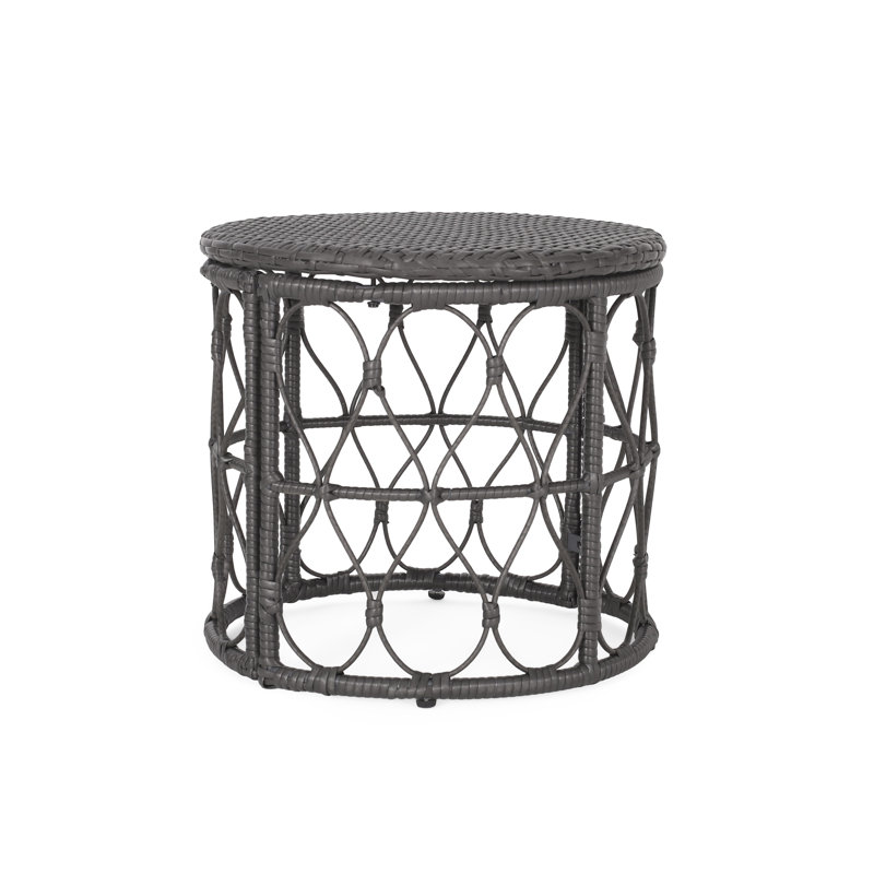 Abagaile Round Wicker Outdoor Side Table , 19.75'' in. W 19.75'' in. D, Gray