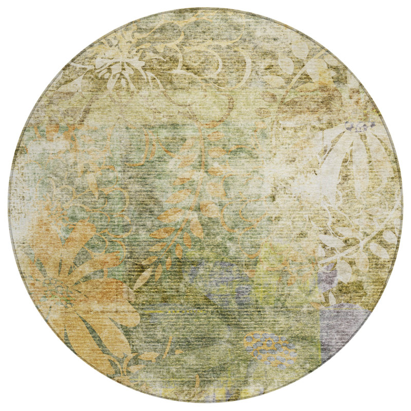 Machine Washable Indoor/Outdoor Lafferty ACN2223 Floral Rug, Round 8'
