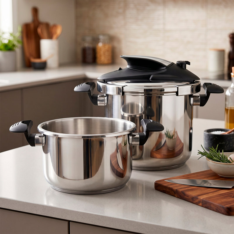 Ensemble d'autocuiseur Stovetop Magefesa Nova, 4,2 et 6,3 pintes, cuisson rapide, verrouillage facile, acier inoxydable 18/10, compatible avec l'induction, 5 caractéristiques de sécurité, 11,6 PSI