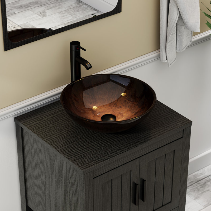 Sharee 24" Single Bathroom Vanity Set With Vessel Sink, Faucet And Drain, Assembly Required, Black