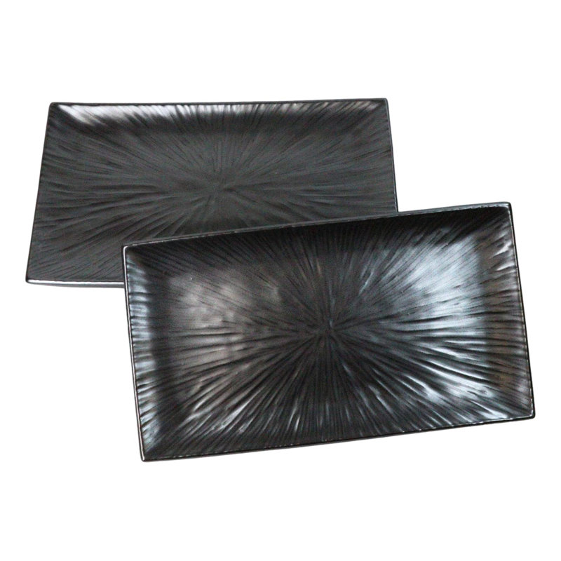 Ensemble de 3 plat de service rectangulaire long en porcelaine noire Tetsu Kesho 15 po x 8,5 po