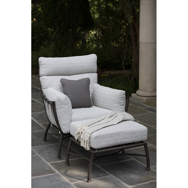 Majorca Outdoor Ottoman with Cushion, Linen Chambray, Welt