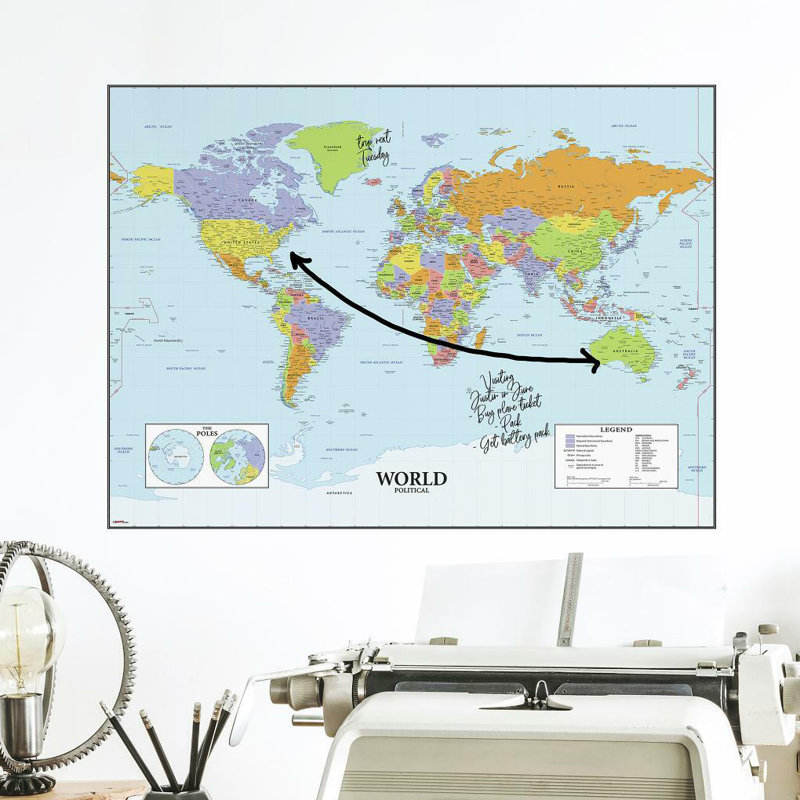 Dry Erase World Map Peel and Stick Reusable Wall Decal