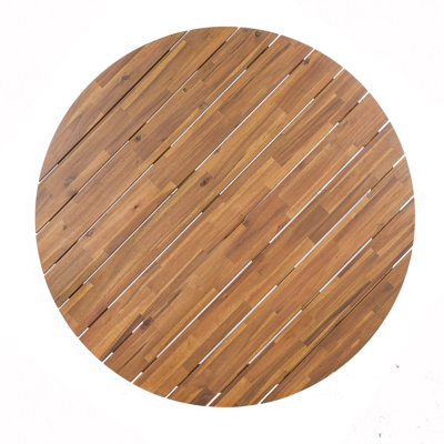 Table de salle à manger d'extérieur ronde de 44,5 po, table de patio en bois d'acacia de qualité supérieure avec base en X, table en bois à lattes pour le jardin, la cour, le balcon et l'intérieur