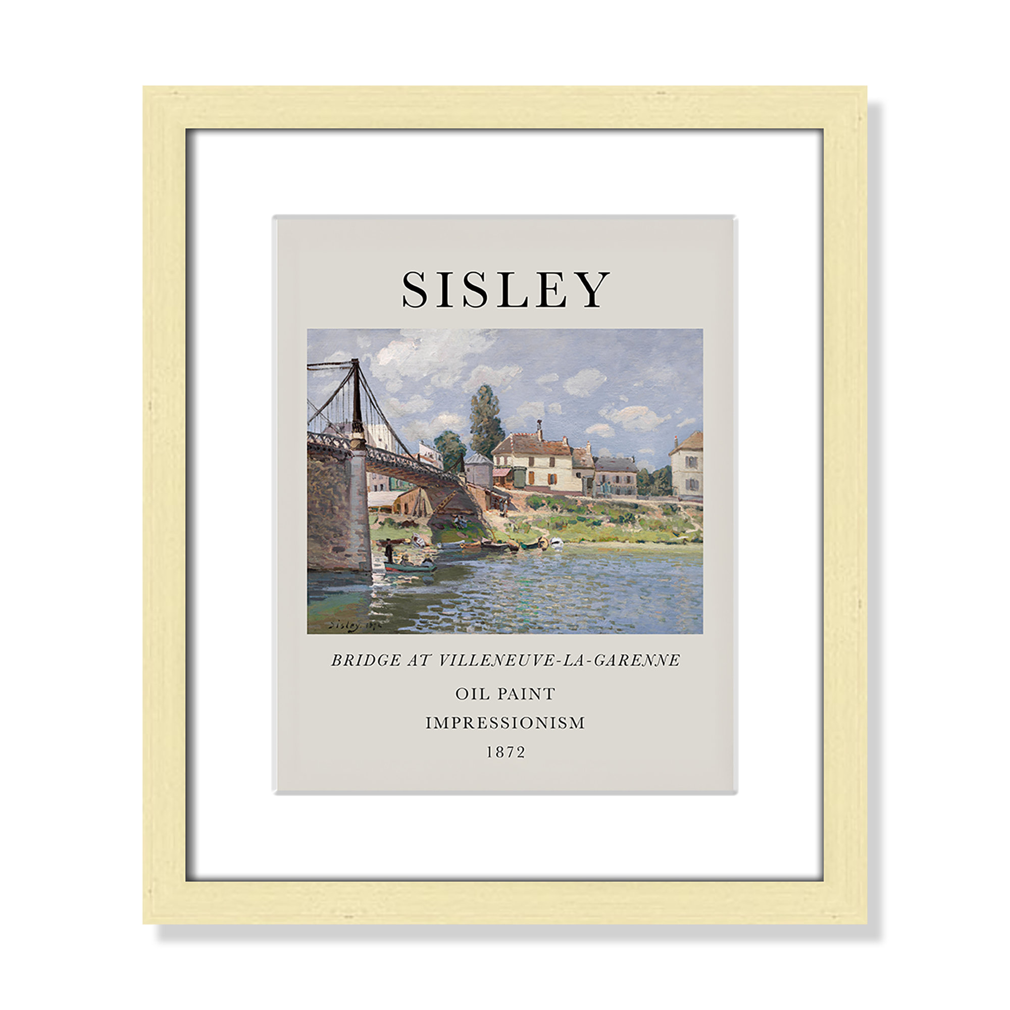 Old Masters Collection " The Bridge At Villeneuve " by Alfred Sisley, Gold Single Picture Frame, 15" H x 13" W x 1.25" D, Yes