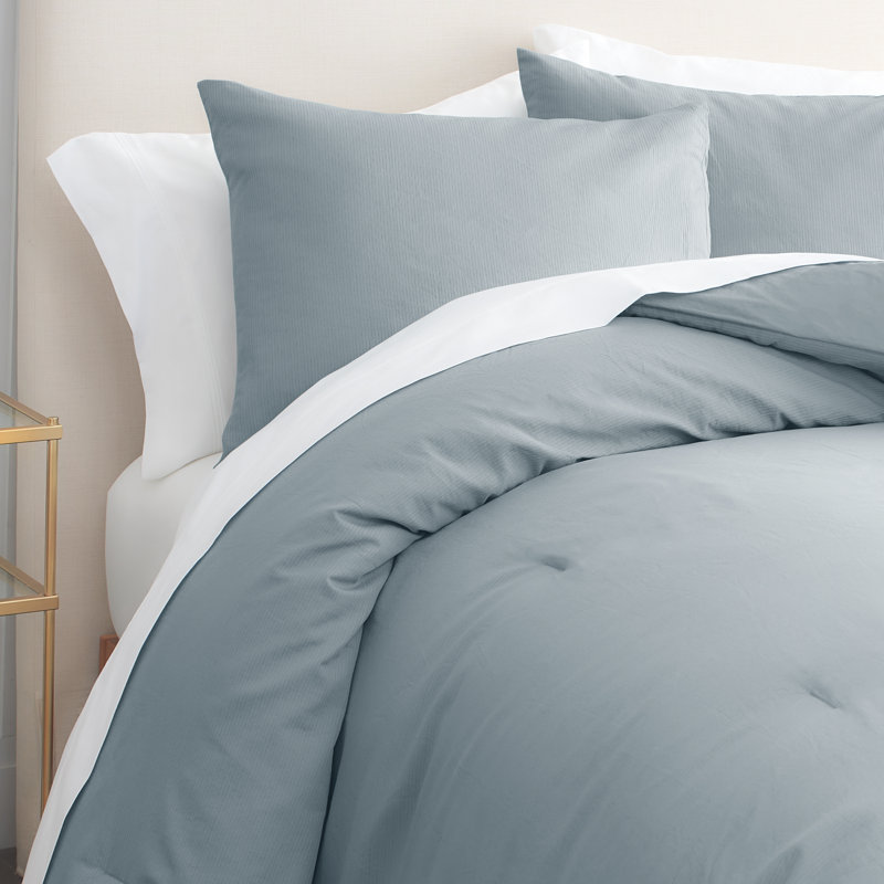 GAIAM Relax 100% Cotton Garment Washed Ribbed 3pc Comforter Set, White, Queen Comforter + 2 Standard Shams