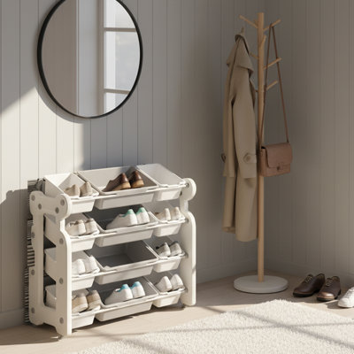 Shoe Storage Organizer with 12 Bins, Multi-Functional Entryway Shoe Rack for Kids and Adults, Freestanding Shoe Cabinet for Closet, Hallway, Bedroom, Living Room