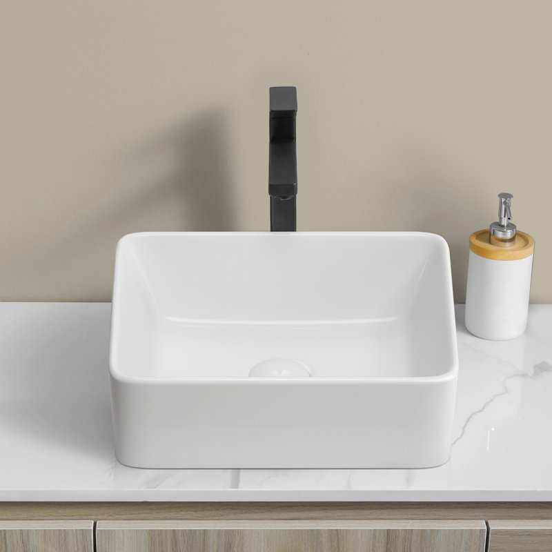 15,75 po Lavabo de salle de bain vasque rectangulaire en céramique Art
