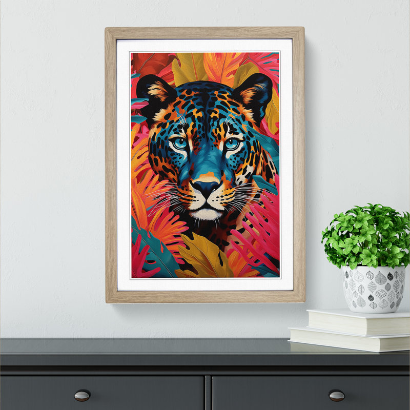 Leopard Colour Field No.2 - Single Picture Frame Print on Wood, 64cm H x 46cm W x 2cm D, Oak Framed