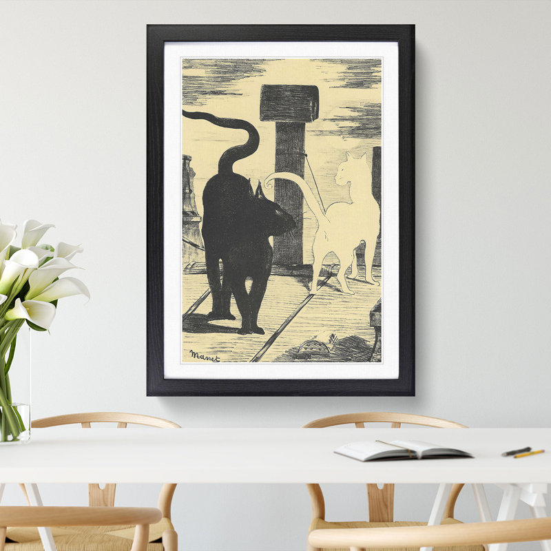 The Cats Rendezvous Vol.1 by Edouard Manet - Picture Frame Painting, 48cm H x 36cm W x 2cm D, Black Framed