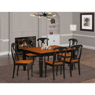 7 Piece Kitchen Table Set Consist of a Rectangle Dining Table with Butterfly Leaf and 6 Dining Room Chairs, 42x60 Inch, Black & Cherry