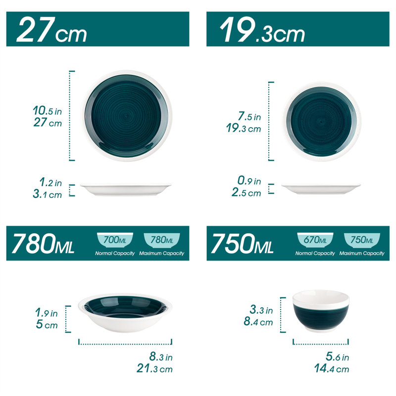 32-Piece Dinnerware Set, Stoneware Tableware Plate Set, Service For 8, Green