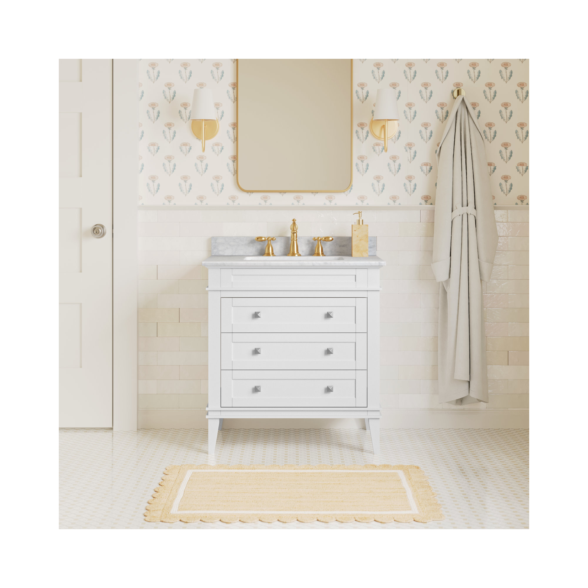 Frankfurt 30'' Single Bathroom Vanity, White, Carrara Marble
