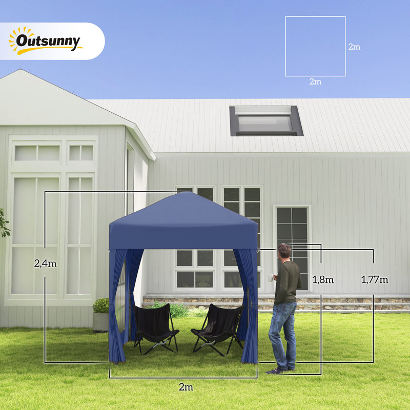 2x2m Pop Up Garden Gazebo, Waterproof Party Tent Marquee With Removable Sidewalls, Windows & Carry Bag, Blue