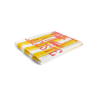 Lacoste Oversized Cotton Velour Beach Towel 36x72 – Quick-Dry Absorbent Reversible Terry Loop Back, Soft Luxury Pool & Beach Towel, Palm Trees/Yellow