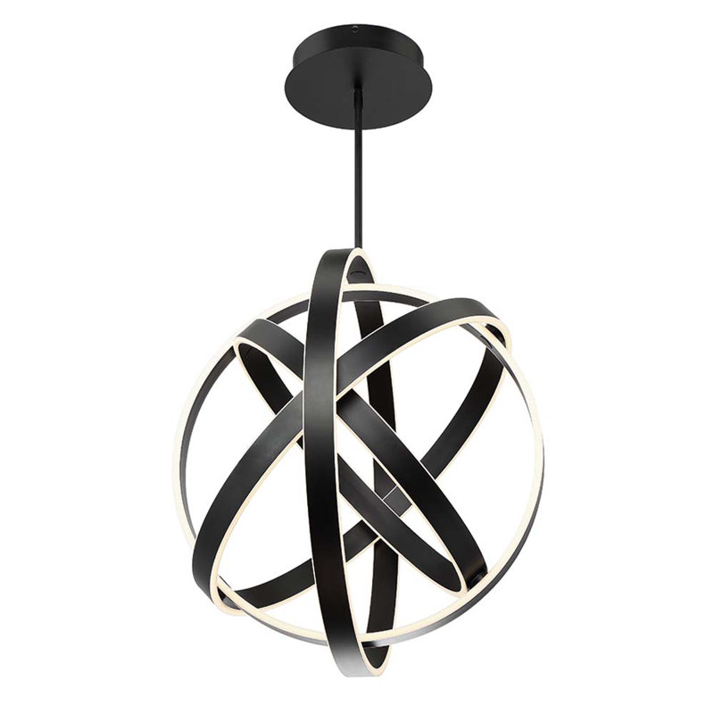 Kinetic 1-Light Globe Chandelier, 28" H x 28" W x 28" D, Black