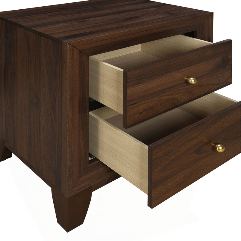 Anza Walnut 2-Drawer Nightstand Bedside Table