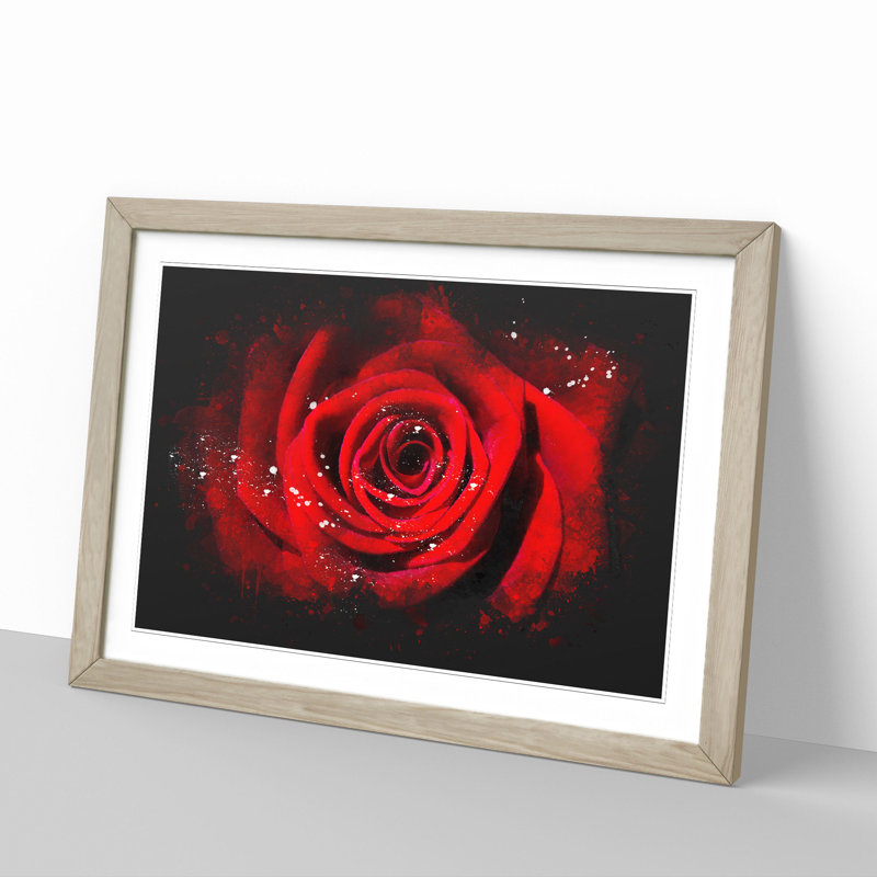 Red Rose Flower Vol.5 - Picture Frame Painting, 27cm H x 36cm W x 2cm D, Oak Framed