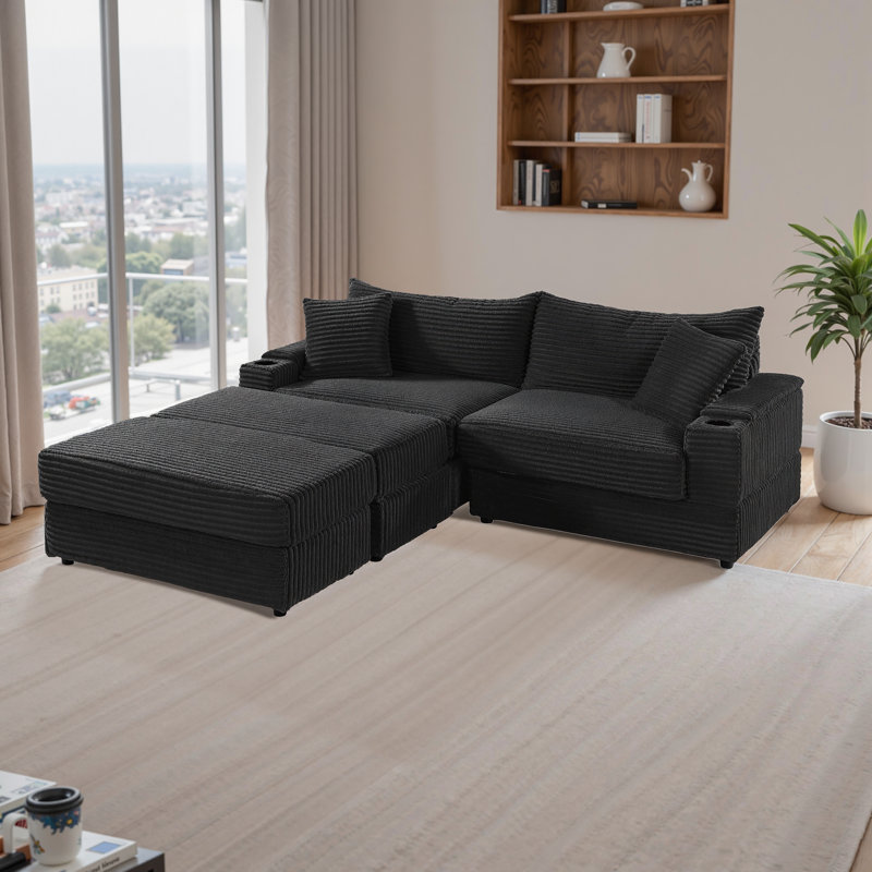 Canapé modulaire inclinable 89 po, Noir, noir, noir, noir