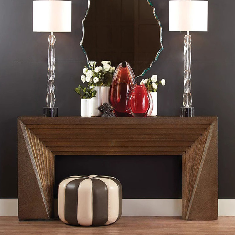 French retro simple rectangular console table, Brown, 35.4" H x 66.9" W x 15.7" D