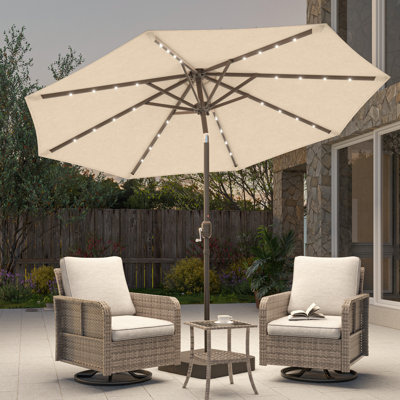 Parasol de patio 10 pi DEL, cadre de marché avec cadre en métal robuste à 8 nervures