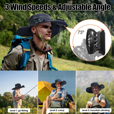Wide Brim Sun Hat with 2 Rechargeable Fans – Solar Powered, UPF50+, 3 Speeds