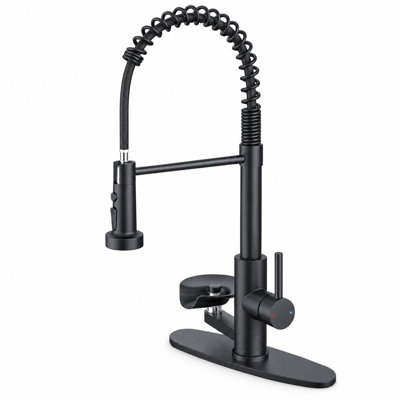 Robinet de cuisine noir mat avec douchette extractible avec joint torique, robinet monocommande en acier inoxydable avec plaque de montage