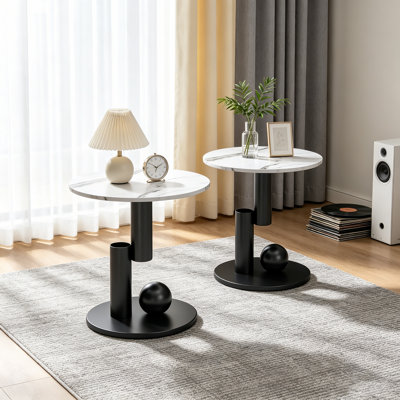 White Marble End Tables Set of 2, Nightstands for Living Room, Bedroom, Office