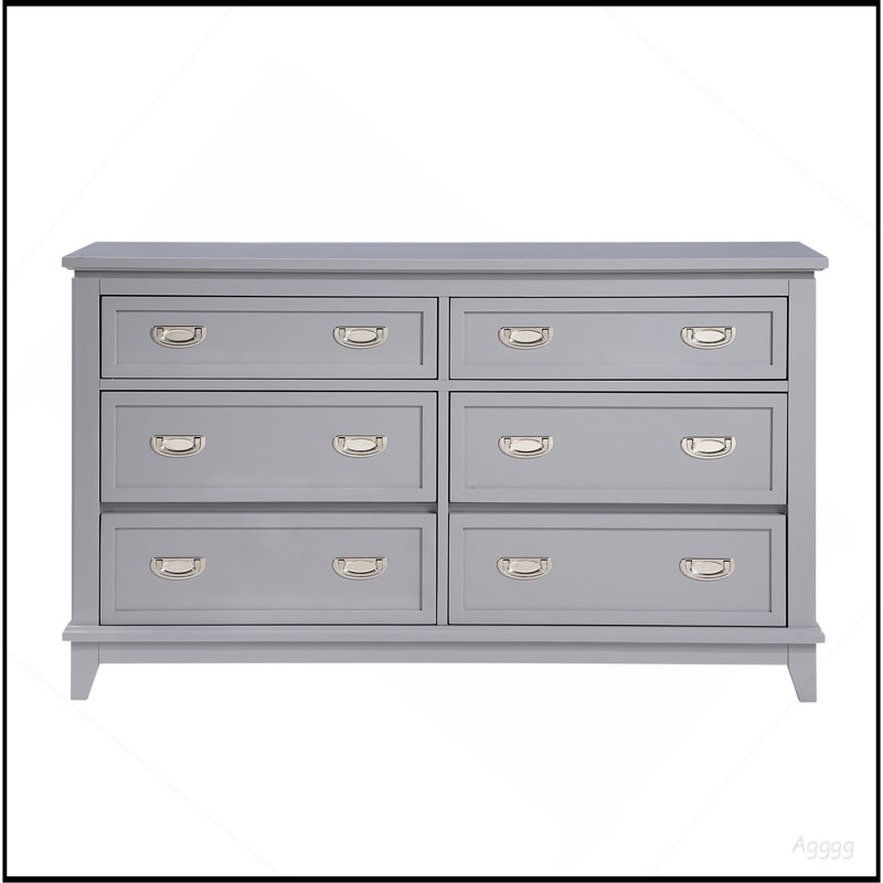 Commode à finition grise avec 6 tiroirs, meubles de chambre à coucher modernes en bois 1pc