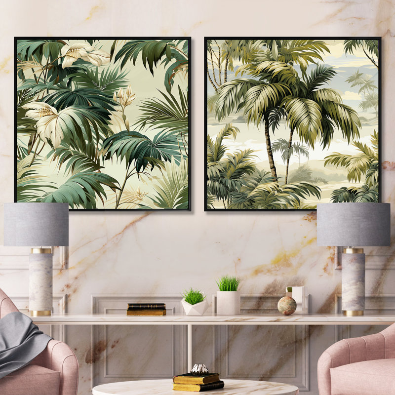 Coplyn - Ensemble de 2 collages carrés tropicaux, Cadre flottant noir, H 16 po x l 33 po