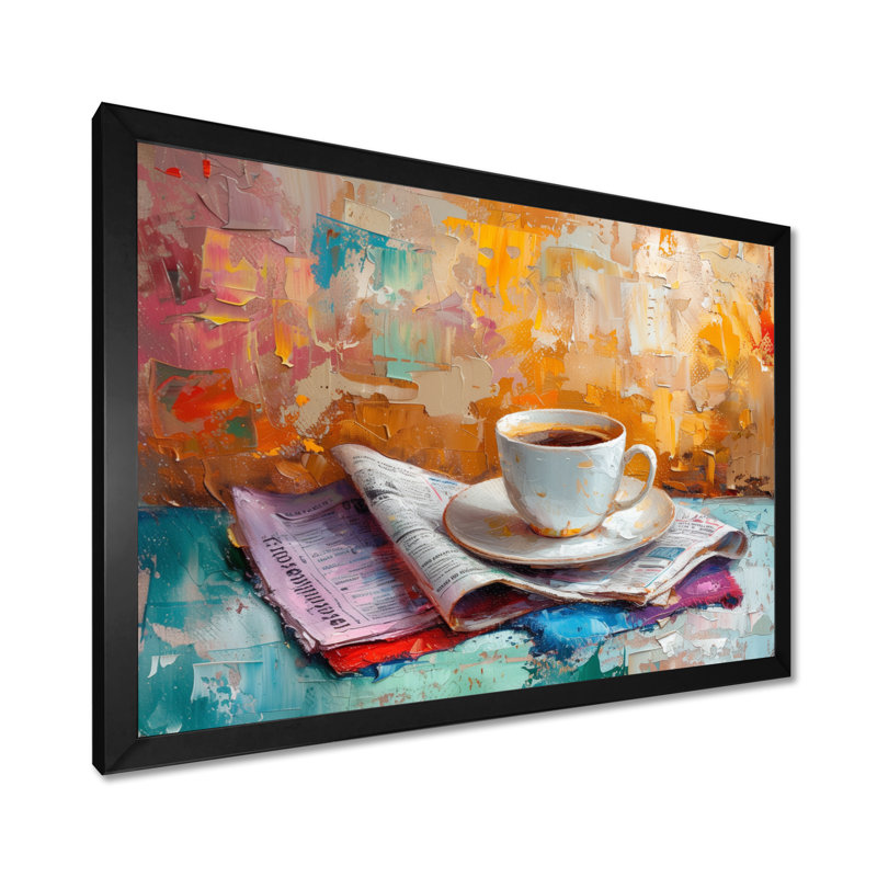 Morning Cozy Cup Of Coffee - décoration murale café, H 30 po x l 40 po, Cadre simple noir
