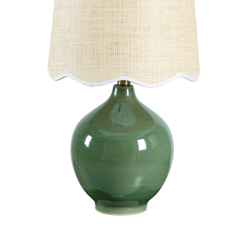 Lampe de table en céramique 21 po avec abat-jour avoine, Vert