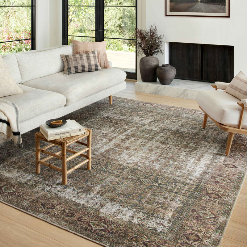 Amber Lewis x Loloi Georgie Moss / Salmon Area Rug, Rectangle 3'9" x 5'6"