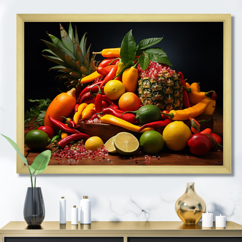 «Caribbean Fruits II», reproduction sur toile, Cadre doré simple, H 24 po x l 32 po x P 1 po