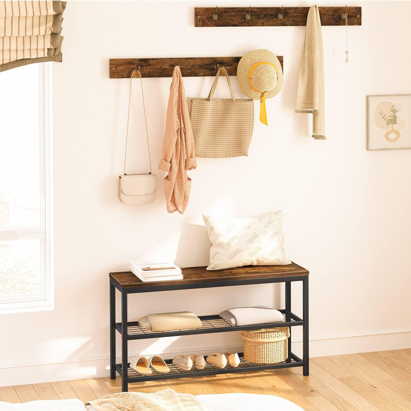 Banc de rangement pour 6 paires de chaussures, Brun rustique / noir