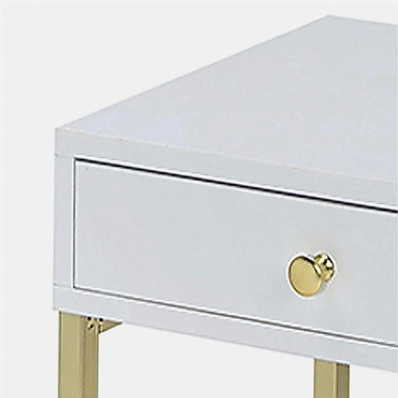 White and brass 1-drawer side table