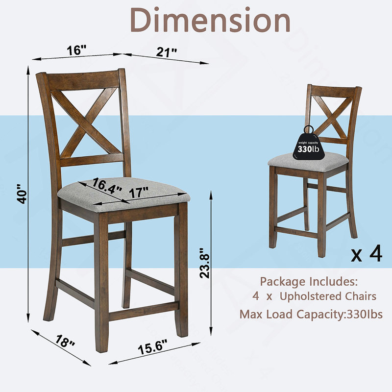 Ensemble de chaises à hauteur de comptoir pour 4 personnes, chaise de cuisine avec siège rembourré, tabouret de bar à hauteur de comptoir pour salle à manger, noyer