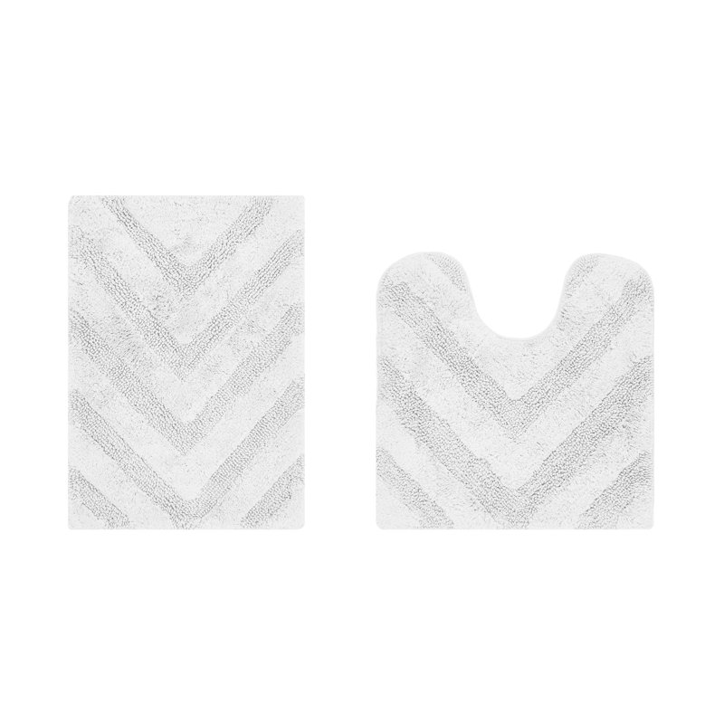 Ensemble de tapis pour salle de bain à chevrons touffetés 100% coton Annaclara 1990 GSM de qualité supérieure avec envers en latex antidérapant, certifié OEKO-TEX®, super absorbant et lavable à la machine, blanc