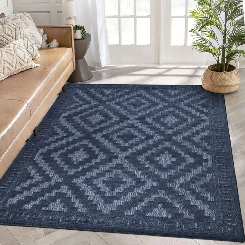Chevron Machine Tufted Indoor / Outdoor Area Rug, Blue, Rectangle 50 x 80 cm