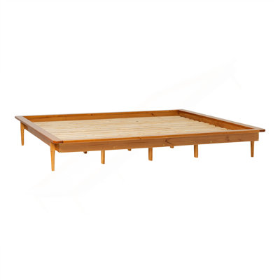 Structure de lit plateforme en bois massif de style Mid-Century moderne - caramel