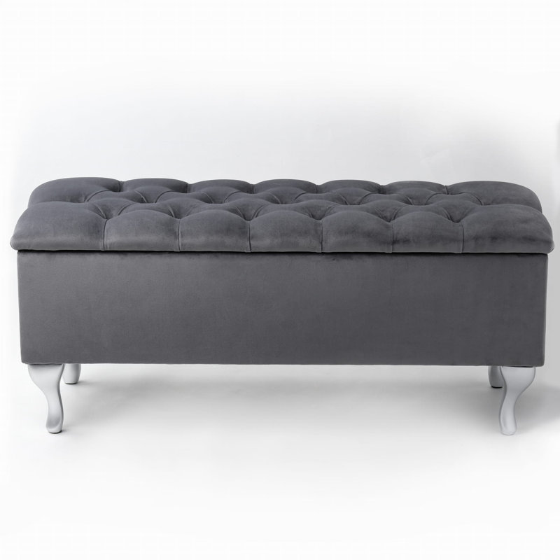 Velvet Upholstered Storage Bench, 42cm H x 60cm W x 35cm D