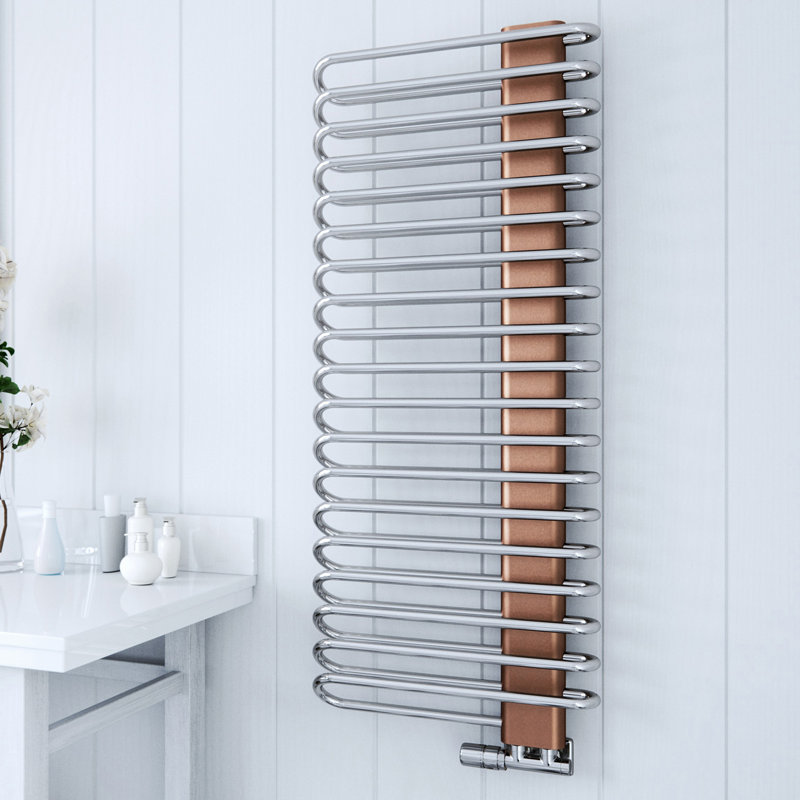 Michelle Heated Towel Rail in Two Tones, 1200x500, Silver Bars/Copper Masking