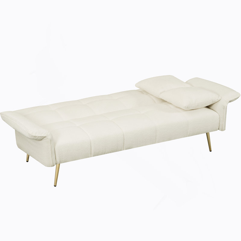 Futon-lit 70,1 po, canapé-lit double convertible avec accoudoirs rabattables, Beige 