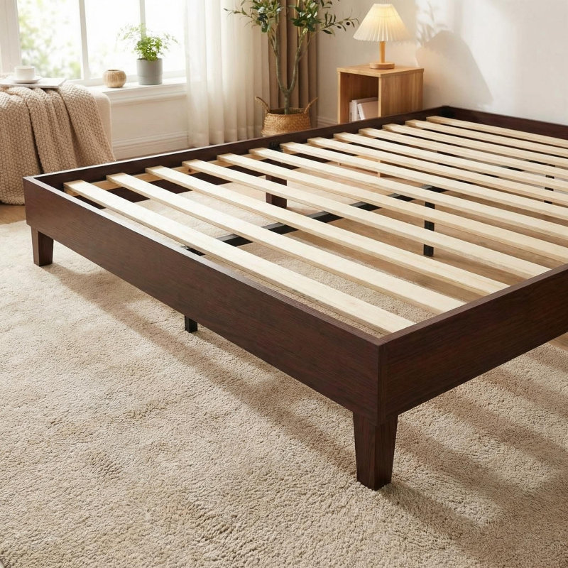 Structure de lit plateforme en bois robuste de 9 po, capacité de poids maximale de 800 lb, lattes en bois, aucun sommier requis