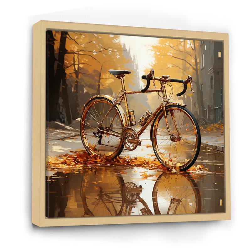 Golden Wheels, bicyclette I, sur toile, H 16 po x l 16 po x P 1 po, Cadre naturel flottant