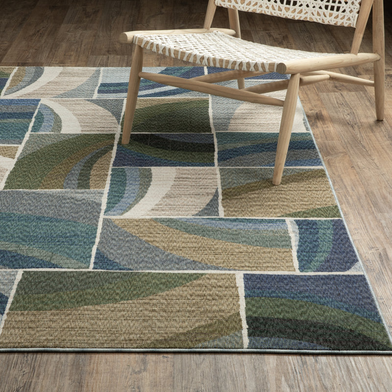 Tapis bleu / vert Holub, Tapis de couloir 2 pi 3 po x 7 pi 9 po