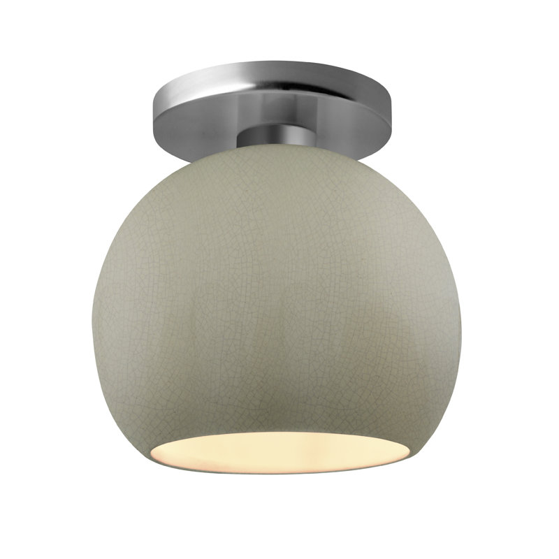 Plafonnier semi-encastré Radiance, H 9 po x l 10 po x P 10 po, Vert céladon craquelé / noir mat, Nickel brossé