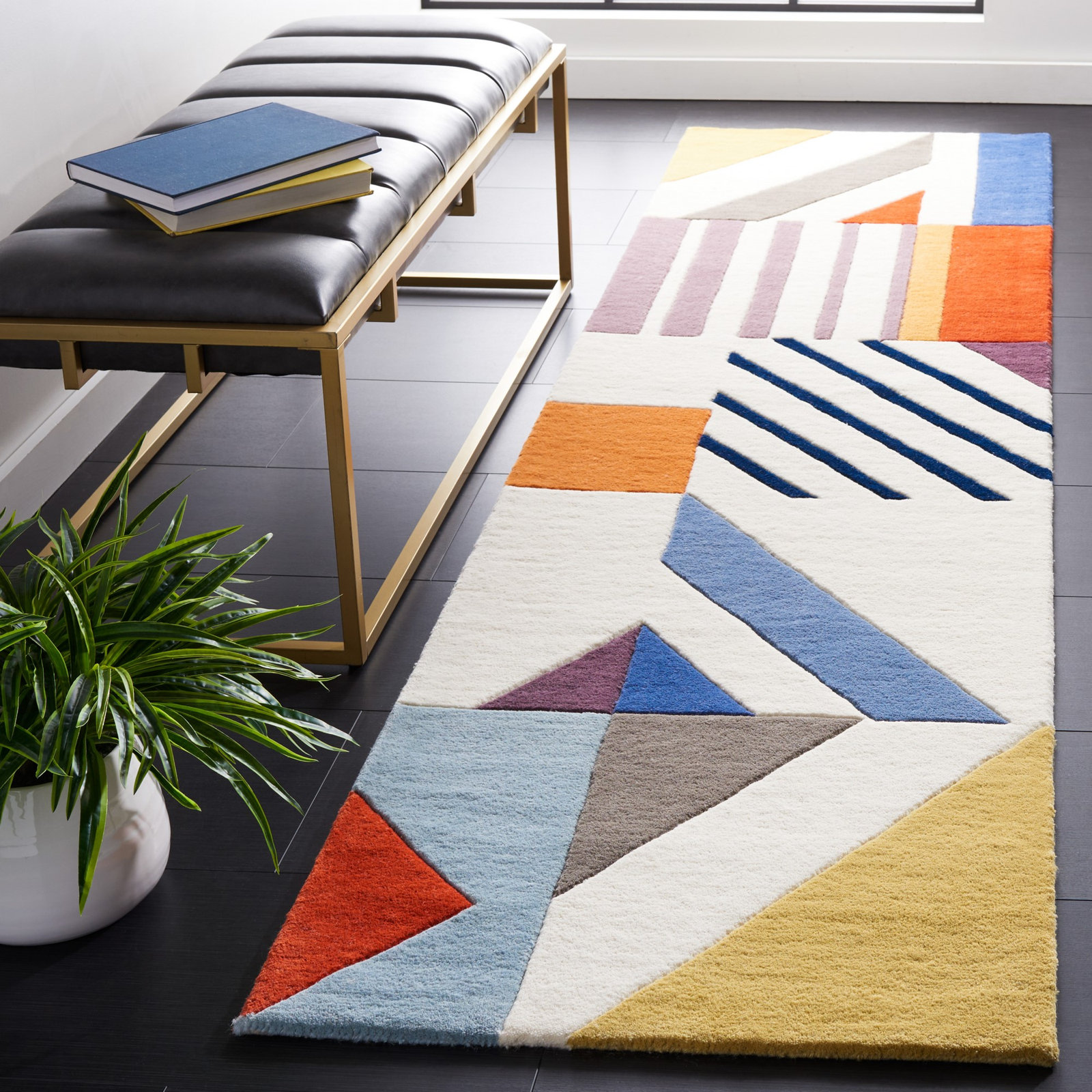 Tripoli Ivory Multi Hand-Tufted Geometric Rug, Runner 2'3" x 11'